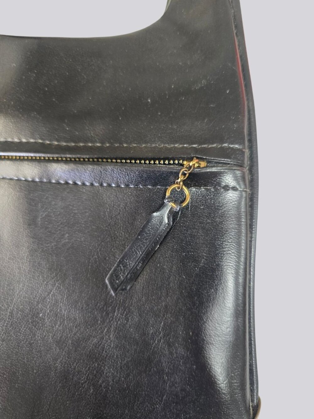 Vintage Black Leather Shoulder Bag Gold Accents & Dual Straps - Picture 11 of 15